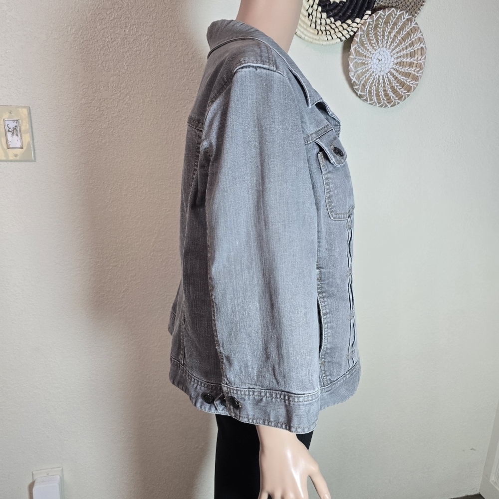 J Jill Denim Jacket Women's Xl Cotton Stretch Gray Button 3/4 Sleeve - Picture 8 of 11